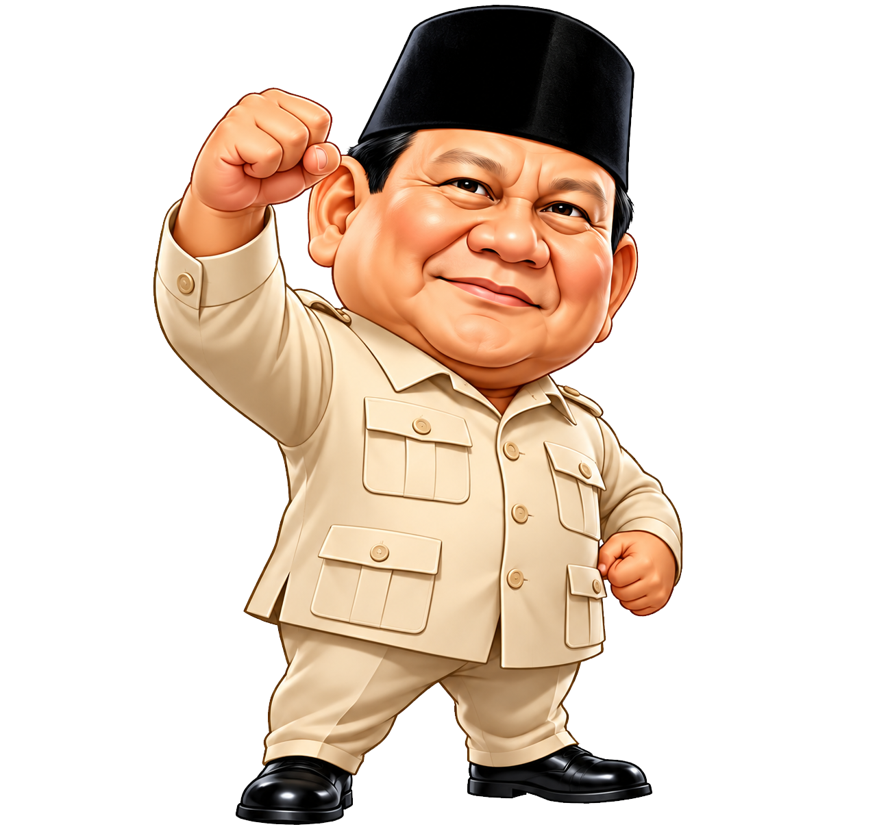 Karikatur lucu Prabowo tersenyum sambil mengangkat kepalan tangan